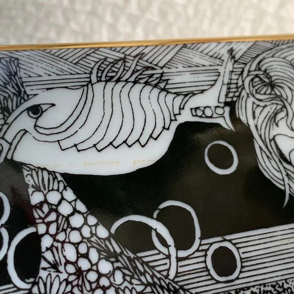 Vintage 80s Hollohaza Szasz Endre Porcelain Lidded Box Trinket 21K Gold Plated - Picture 8 of 13